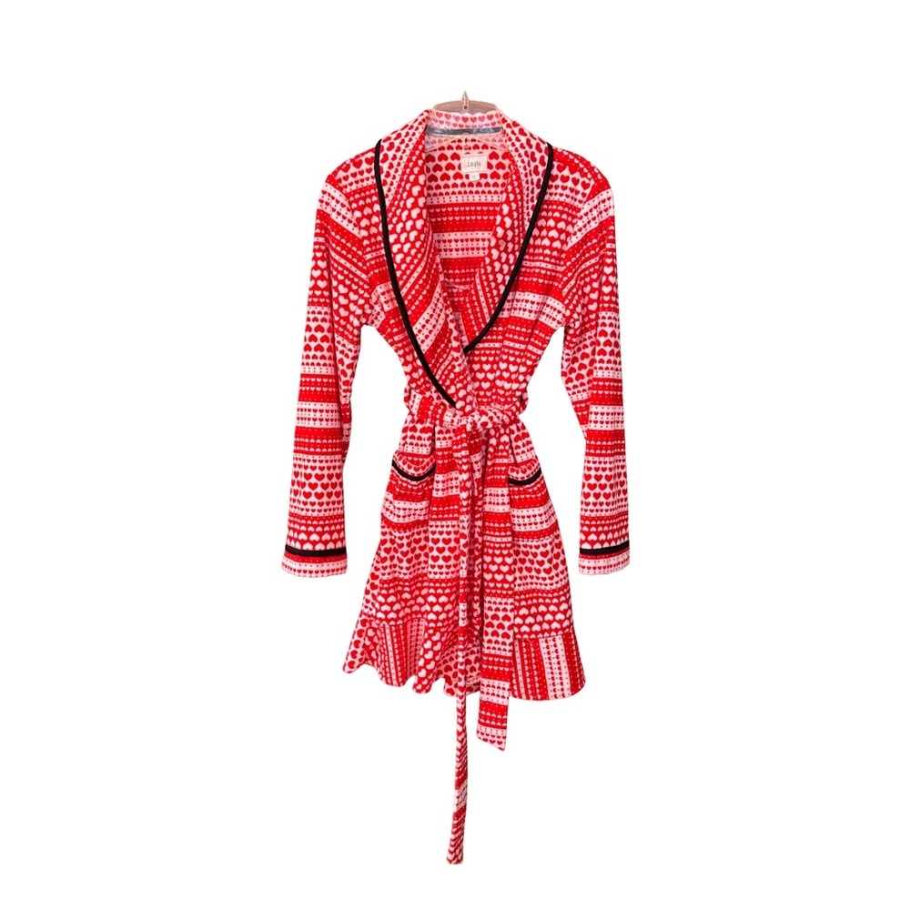 Women’s Elegant Red Heart-Patterned Robe (Size S/M)